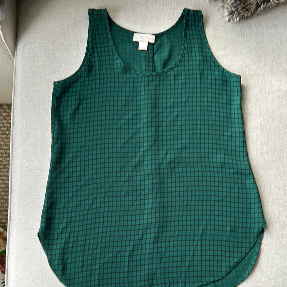 Loft Green Checkered Sleeveless Top Petite